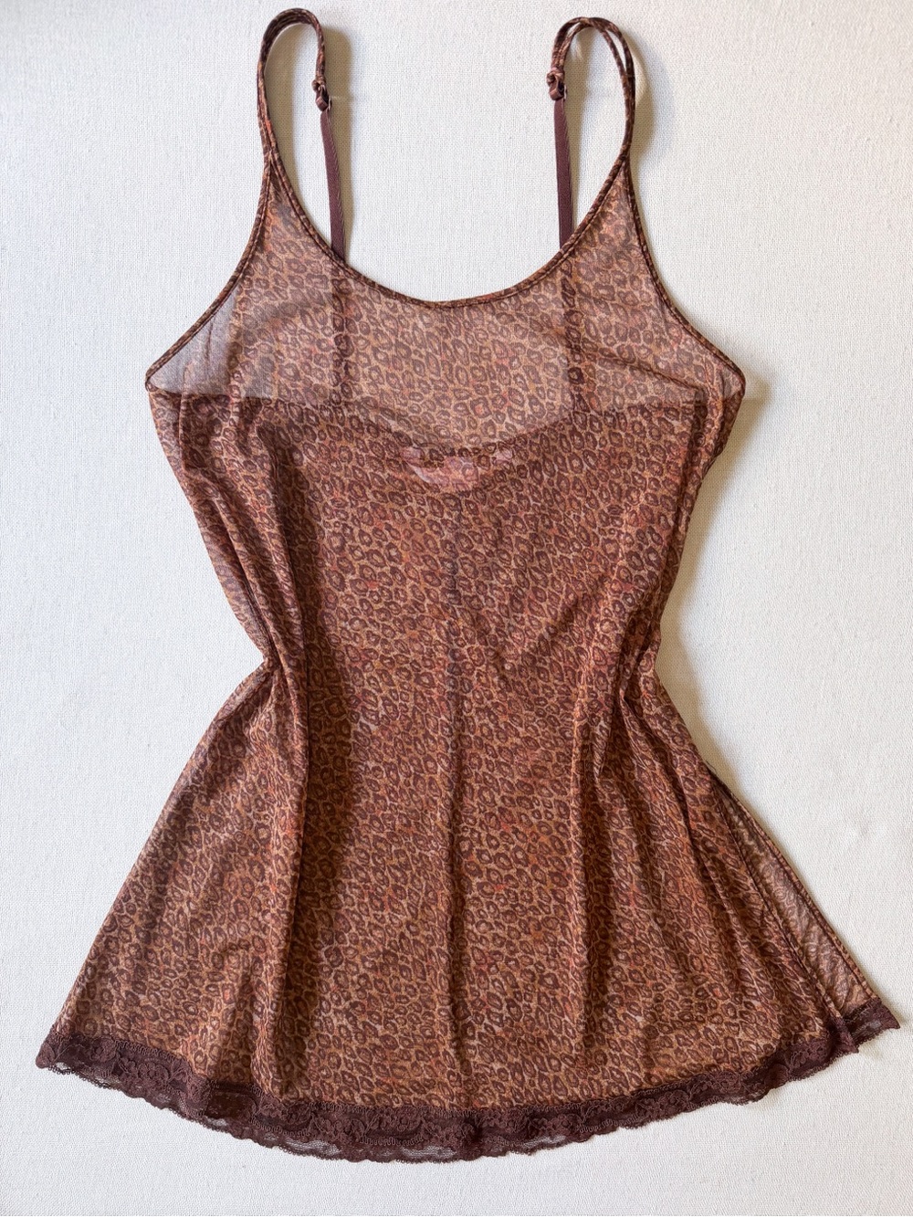 Vintage Y2K Victoria's Secret Leopard Print Sheer Mesh Lace Trim Slip Nightgown